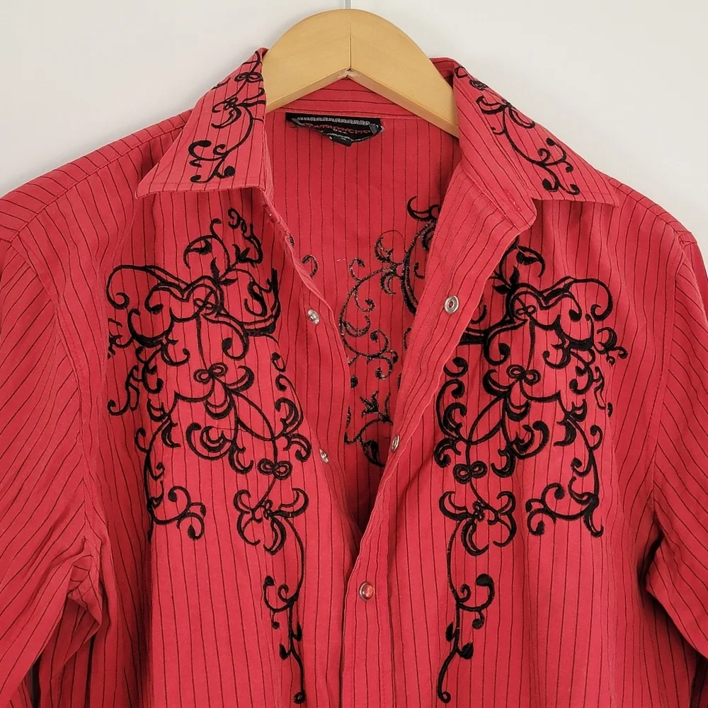 PatronCito Shirts Mens S Red  Pearl Snap Western Embroidered Charro Cowboy